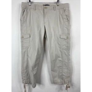 Eddie Bauer Womens Capri Pants Beige Cargo Pockets Tie Legs Zipper Stretch 12 - Picture 1 of 8