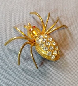 Broche prendedor araña antiguo vintage ojos rojos estrás arácnidos Halloween espeluznante - Imagen 1 de 16