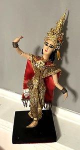 Vintage Cloth Silk Asian Chinese Thailand Siam Girl Doll Posable w/ Wood Base - Picture 1 of 4