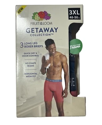 3 Pack Fruit Of The Loom Men’s Getaway Breathable Long Leg Boxer Brief Size 3XL - Image 1 of 4