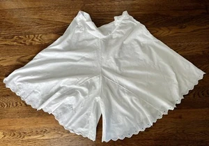 Antique Vintage Edwardian Wide Leg White Cotton Bloomers Undergarment Embroidery - Imagen 1 de 6