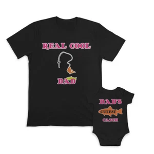Dad and Baby Matching Outfits Clothes Cool Dad Fishing Rod Fish Cutest Catch - Picture 1 of 6