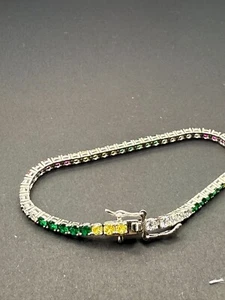 Fine Jewelry sterling silver925 Tennis Braclet With multi color Zirconia ” - Picture 1 of 5