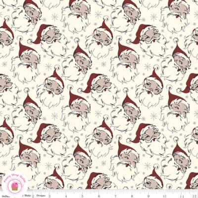 Riley Blake CHRISTMAS AT BUTTERMILK ACRES 10900C Cream SANTA Quilt Fabric  - Image 1 of 3