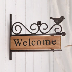 Retro Shabby House Restaurant Bar Door Decor Welcome Plaque Sign Bird Metal Wood - Picture 1 of 4