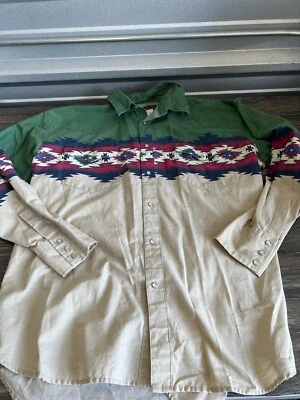 Vtg 90’s Rustler Wrangler Aztec Western Snap Button Down Shirt Xl - Image 1 of 4