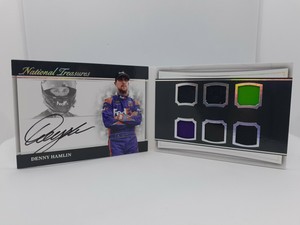 DENNY HAMLIN 2017 National Treasures Signature Six Way Swatch /20 Race Used