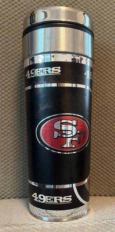 NFL San Francisco 49ers Coffee Mug Travel Tumbler Cup 22 oz Metallic Logo Emblem Cover