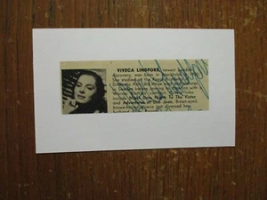 VIVACA LINDFORS (Muerto en 1995 ("Ciudad Oscura") Firmado 1949 Quién es Quién en Hollywood Recorte - Imagen 1 de 3