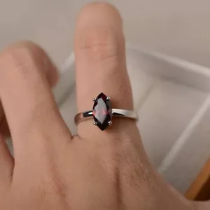 Red Garnet Women Ring Natural Marquise Cut Gemstone 925 Sterling Silver Ring - Picture 1 of 4