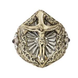 CZ Stone Cupronickel Cross Brass Jesus Christ Cross Ring BR462C UK Size P½~Z5 - Picture 1 of 27