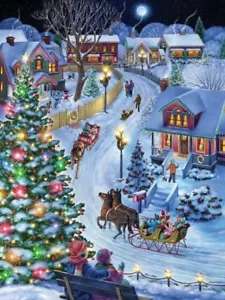 NEEDLEPOINT Canvas 14 or 18 count_ Landscape,Country Christmas,Sleigh,Horses - Picture 1 of 1