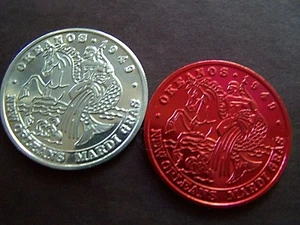 Rare 2009 Okeanos KING CHUCK ARNOLD Plain+Red Aluminum Mardi Gras Doubloon Set - Foto 1 di 1