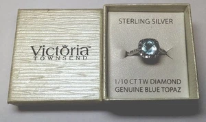 BEAUTIFUL VICTORIA TOWNSEND BLUE TOPAZ & DIAMOND STERLING SILVER RING $130 RET - Picture 1 of 7