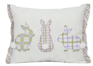 Easter Bunny Patchwork Applique Decorative Throw Pillow 14”x20” Purple Green NEW - Picture 1 of 6
