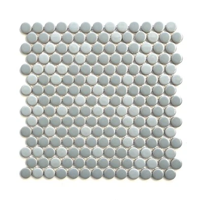 Salpicadero de pared de mosaico de porcelana blanca azulejo redondo Penny de 3/4" Foto 1 de 4