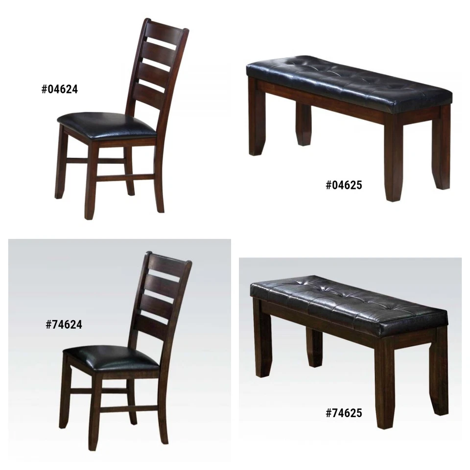 ACME Urbana Black PU Padded & Espresso/Cherry Finish 20"H Bench/ 40"H Side Chair - Image 1 of 3