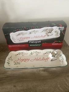Pfaltzgraff Winterberry Happy Holidays Appetizer Serving Tray W/Toothpick Holder - Picture 1 of 7