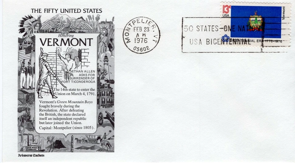 USPS FDC #1646 1976 13c Vermont State Flag Aristocrat Cachet ST2141 - Image 1 of 1