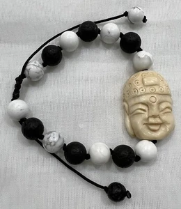 Handmade + Knotting Unique 5.5”~10.5” Adjustable Bracelet with Howlite, Lava - Picture 1 of 2