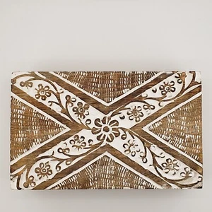Caja de madera de mango indio hecha a mano tallada blanqueada joyería baratija regalo 8"x5"x2.5" - Imagen 1 de 14
