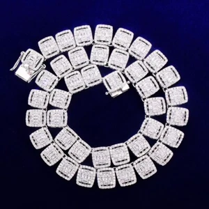 20ctw Baguette Cut Simulated Diamond White Gold Plated Square Chain Necklace Men - Picture 1 of 4