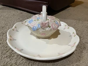 PFALTZGRAFF TEA ROSE scolpito 11” PIATTO ricoperto floreale CESTO 3 pezzi Chip Dip - Foto 1 di 18
