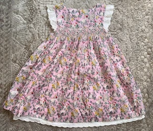 Mini Boden Pink Dress Bunny Rabbits Flowers Girls 4 - 5 Years NWT - Picture 1 of 12