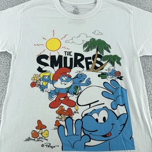 The Smurfs Shirt Mens Small White Cartoon Graphic Tee Papa Smurf Vintage Style - Picture 1 of 6
