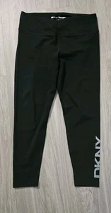 DKNY Sports Womens Embellished Rhinestone Logo Cropped stretch leggings Sz Large - Picture 1 of 5