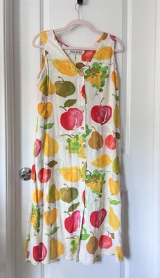 Vintage Jams World Multicolour Fruit Print Sleeveless Midi Dress Size Small - Image 1 of 4