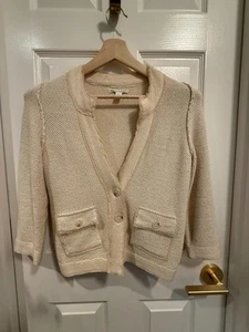 Banana Republic Jacket Collarless Ivory Cotton Knit Women's PS - Picture 1 of 13