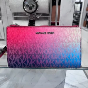 Michael Kors Jet Set Travel Large DoubleZip Wristlet Wallet Dark Raspberry Multi - Bild 1 von 9