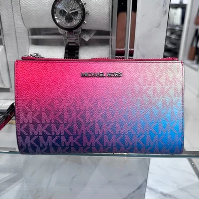 Michael Kors Jet Set Travel Large DoubleZip Wristlet Wallet Dark Raspberry Multi - Image 1 of 4