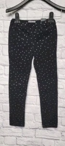 H & M GIRL 7 BLACK CORDUROY GLITTER STARS ADJUSTABLE WAIST STRAIGHT SKINNY PANTS - Picture 1 of 17