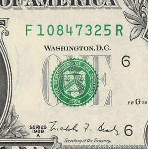 1988 Atlanta One Dollar Schein F10847325R G25 Back Plate 205 Crisp UNC - Bild 1 von 11