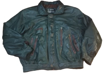 Chaqueta de cuero bombardero grande vintage Y2K para hombre U2 Wear Me Out verde oscuro marrón Foto 1 de 4