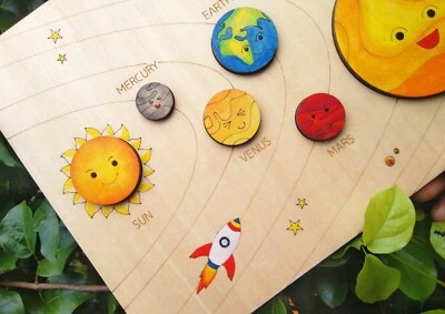 Hand Painted Wooden Solar System Model Educational Toy Gift Game Kids Puzzle New - Image 1 of 4