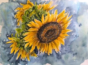 Original Artwork Modern Painting Flowers Yellow SUNFLOWER Arts Wall Landscape A4 - Picture 1 of 7