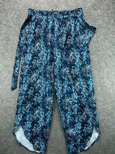 NWT Jessica Simpson Batik Swim Cover Pants Womens Medium Blue Floral Hi Split - Picture 1 of 9