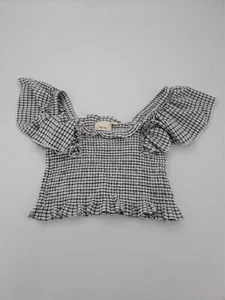 Top corto Anthropologie Maeve arrugado de guinga blanco talla M - Imagen 1 de 7