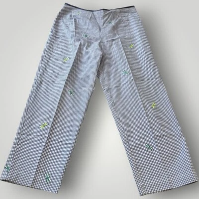 Calça social reta bordada branca roxa David Brooks feminina 12 Gingham - Imagem 1 de 4