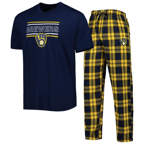 Men's Concepts Sport Navy/Gold Milwaukee Brewers Badge T-Shirt & Pants Sleep Set Cover