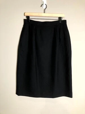 Falda midi Valerie Stevens para mujer negra 100 % lana pura bolsillos botones talla 14 Foto 1 de 4