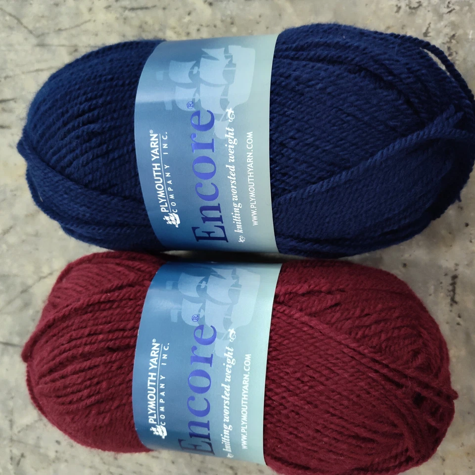 Plymouth Encore Yarn Navy Blue#848/Deep Burgundy #999 Acrylic Wool Mix Worsted