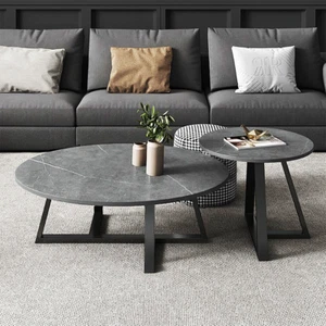 Modern Couchtisch Wohnzimmertisch Set rund Sofatisch mit Metallrahmen Keramik - Bild 1 von 7