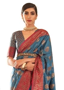 Women Cotton Patola SILK Designer Saree with Unstitched Blouse With Boluse Piece - Picture 1 of 9