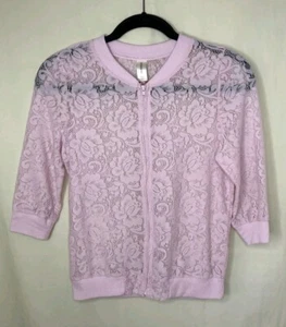 Lace Bomber Jacket Y2K No Boundaries Juniors Size 3-5 S Pink Sheer Floral - Picture 1 of 10