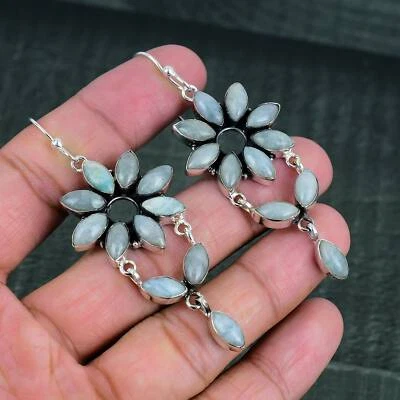 Pendientes de plata de ley 925 hechos a mano con piedras preciosas de luna arco iris joyas Foto 1 de 4