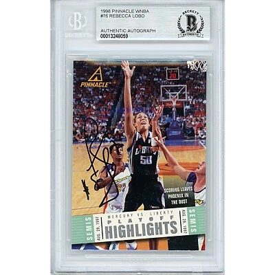 Rebecca Lobo Signed 1998 Pinnacle #76 Beckett BAS Slabbed NY Liberty WNBA Auto - Image 1 of 4